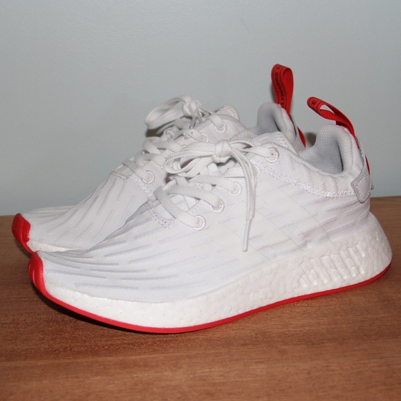 Adidas Men's NMD R2 Primeknit Running Shoes WhiteRed #BA7253 Adidas Men's NMD R2 Primeknit Running Shoes WhiteRed #BA7253
